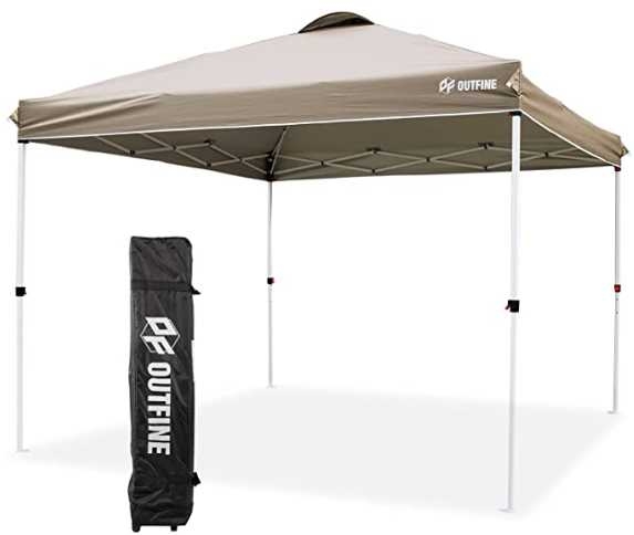 OUTFINE Pop-up Canopy 10x10 Patio Tent Instant Gazebo Canopy with Wheeled Bag,Canopy Sandbags x4,Tent Stakesx8 (Khaki, 1010FT)