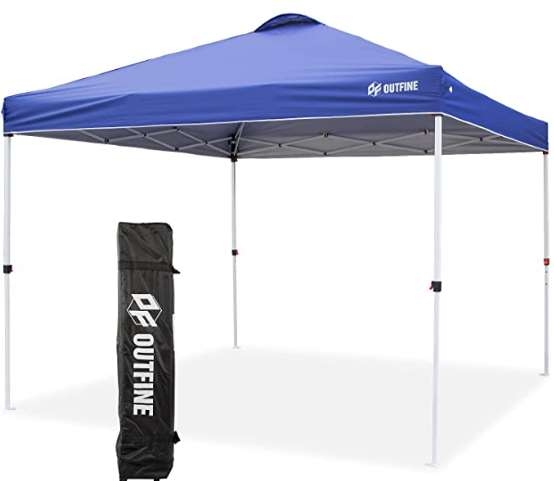 OUTFINE Pop-up Canopy 10x10 Patio Tent Instant Gazebo Canopy with Wheeled Bag,Canopy Sandbags x4,Tent Stakesx8 (Blue, 1010FT)