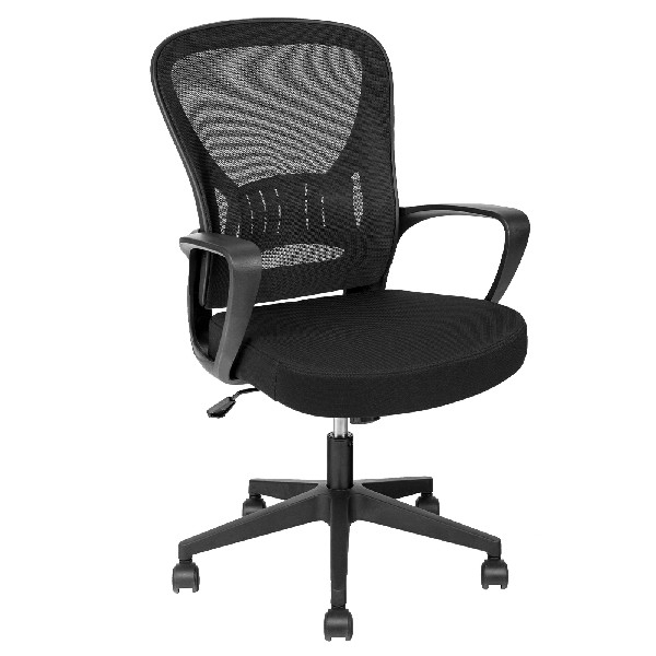OUTFINE Mid-Back Mesh, Swivel Office Chair with Lumbar Support and Adjustable Height (Black)