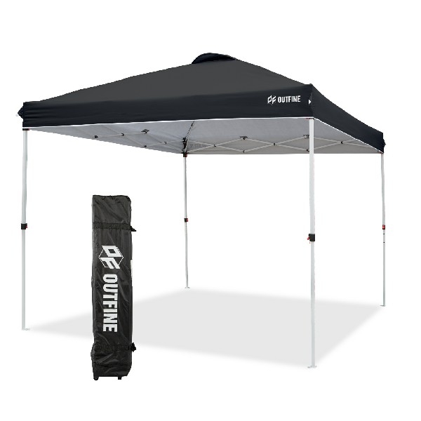 OUTFINE Pop-up Canopy 10x10 Patio Tent Instant Gazebo Canopy with Wheeled Bag,Canopy Sandbags x4,Tent Stakesx8 (Black, 1010FT)