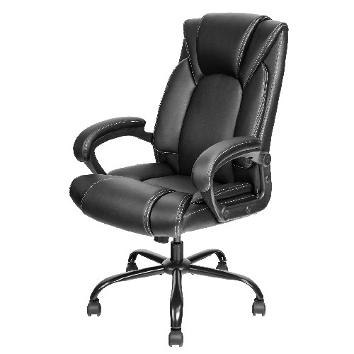 OUTFINE Office Chair Executive Office Chair Desk Chair 300lbs Capacity Computer Chair with Ergonomic Support Tilting Function Upholstered in Leather(Black)