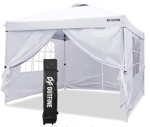 OUTFINE Canopy 10'x10' Pop Up Commercial Instant Gazebo Tent, Fully Waterproof, Outdoor Party Canopies with 4 Removable Zippered Sidewalls, Stakes x8, Ropes x4 (White, 1010FT)