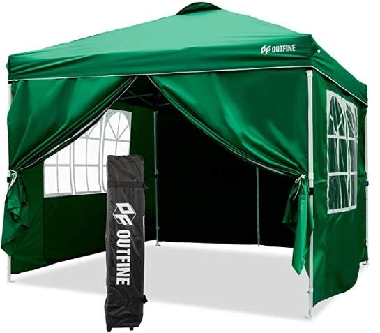 OUTFINE Patio Canopy 10'x10' Pop Up Commercial Instant Gazebo Tent, Outdoor Party Canopies with 4 Removable Zippered Sidewalls, Stakes x8, Ropes x4 (Green, 1010FT)