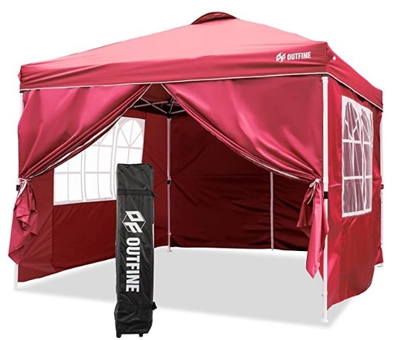OUTFINE Patio Canopy 10'x10' Pop Up Commercial Instant Gazebo Tent, Outdoor Party Canopies with 4 Removable Zippered Sidewalls, Stakes x8, Ropes x4 (Red, 1010FT)