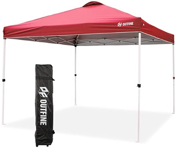 OUTFINE Pop-up Canopy 10x10 Patio Tent Instant Gazebo Canopy with Wheeled Bag,Canopy Sandbags x4,Tent Stakesx8 (Red, 1010FT)