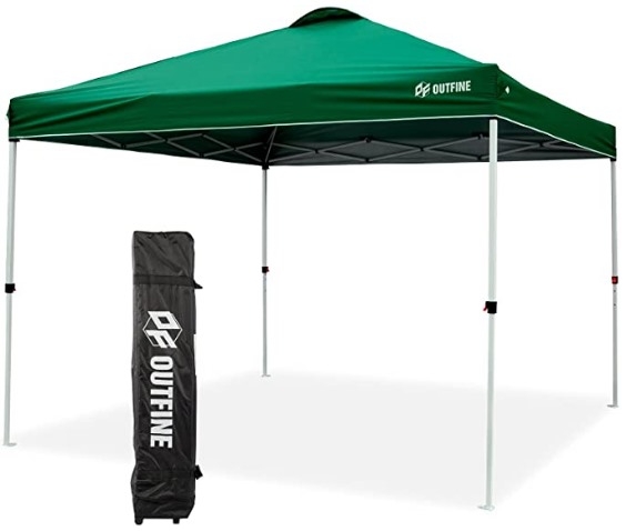 OUTFINE Pop-up Canopy 10x10 Patio Tent Instant Gazebo Canopy with Wheeled Bag,Canopy Sandbags x4,Tent Stakesx8 (Green, 1010FT)