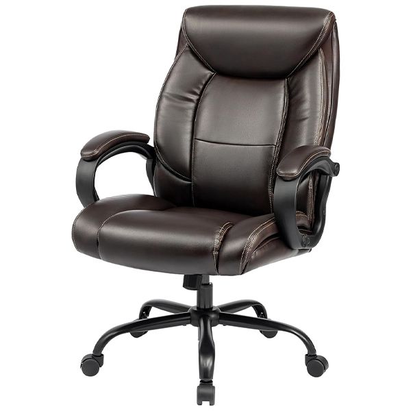 OUTFINE High Back Leather Executive Chair 400lbs Capacity Adjustable Tilt Angles Swivel Office Desk Chair with Thick Padding for Armrest and Ergonomic Design for Lumbar Support (Brown, Large)
