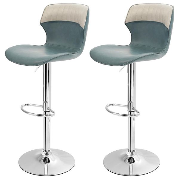 OUTFINE Adjustable Swivel Bar Stool PU Leather Height Adjustable Set of 2 with Footrest, Contrast Color and Split Joint Design, Counter Height Swivel Stool Kitchen Counter Set of 2 (Blue-Grey)