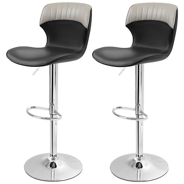 OUTFINE Adjustable Swivel Bar Stool PU Leather Height Adjustable Set of 2 with Footrest, Contrast Color and Split Joint Design, Counter Height Swivel Stool Kitchen Counter Set of 2 (Black-Grey)