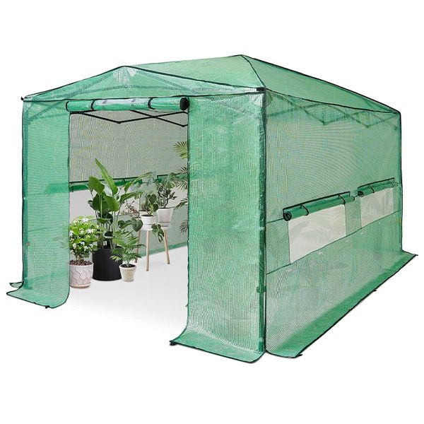 OUTFINE 8'x12' Portable Walk-in Greenhouse Instant Pop-up Greenhouse Indoor Outdoor Plant Gardening Green House Canopy, Front and Rear Roll-Up Zipper Entry Doors and Large Roll-Up Side Windows