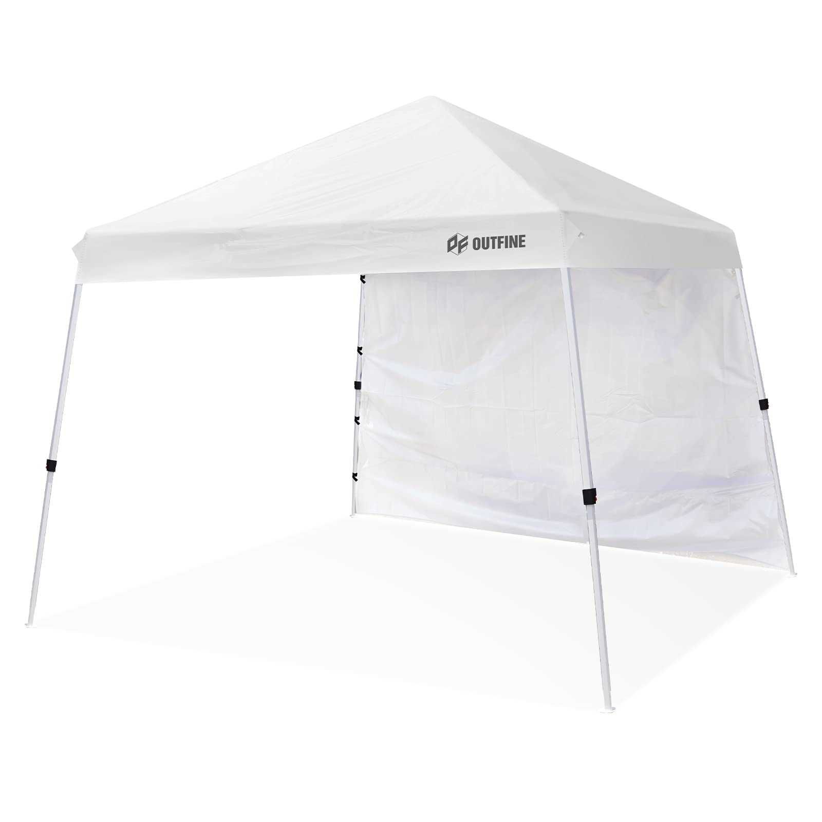 OUTFINE Canopy 10'X10' Slant Leg Pop Up Canopy, Outdoor Patio Portable Tent with Sidewall x1, Stakes x8, Ropes x4, 10x10 Base 8x8 Top